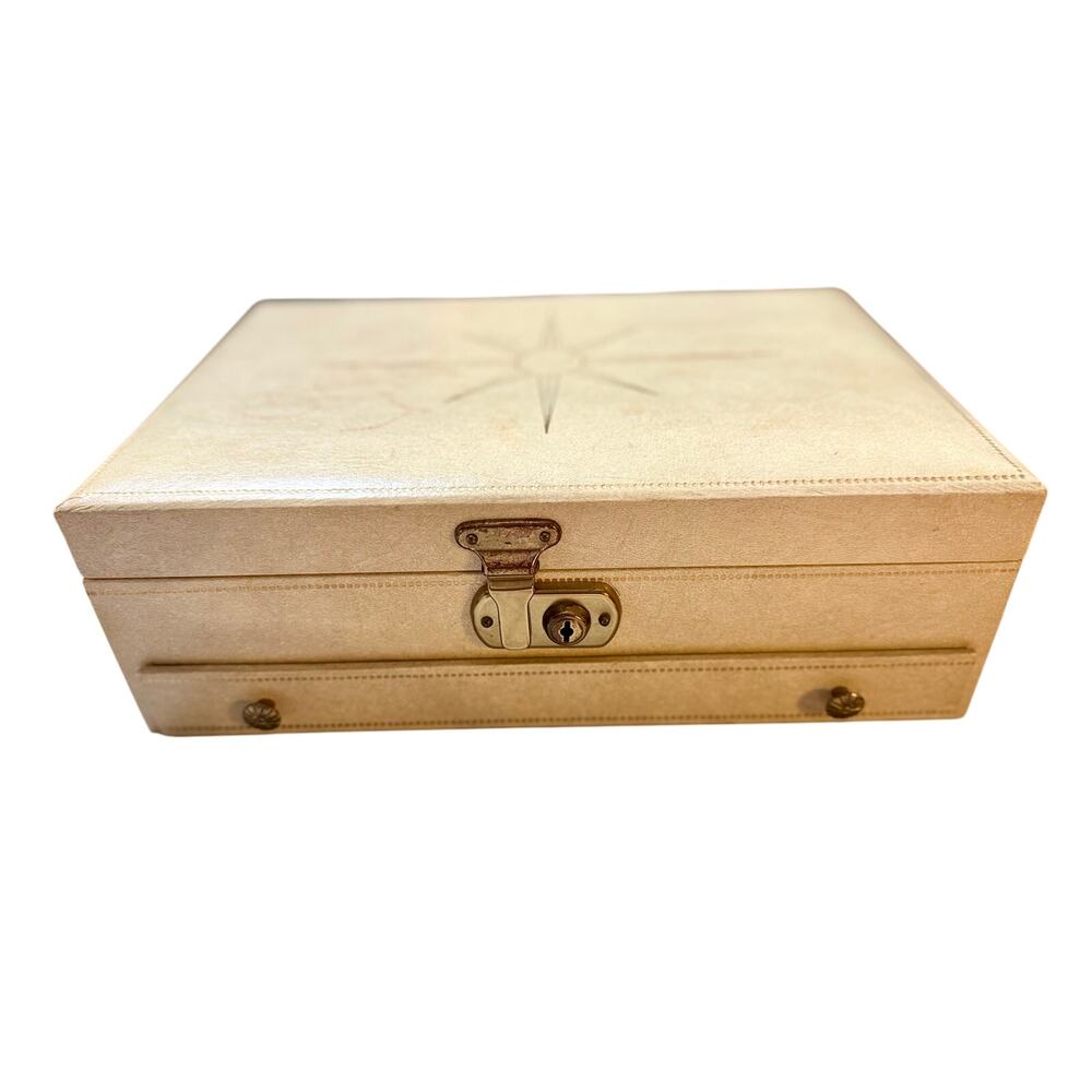 Vintage Mid-Century Starburst Jewelry Chest with Key